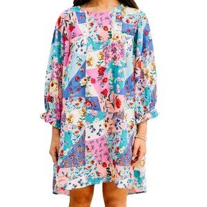Umgee Floral Patchwork Dress S Pink Mini Crochet Boho Feminine Western Classic